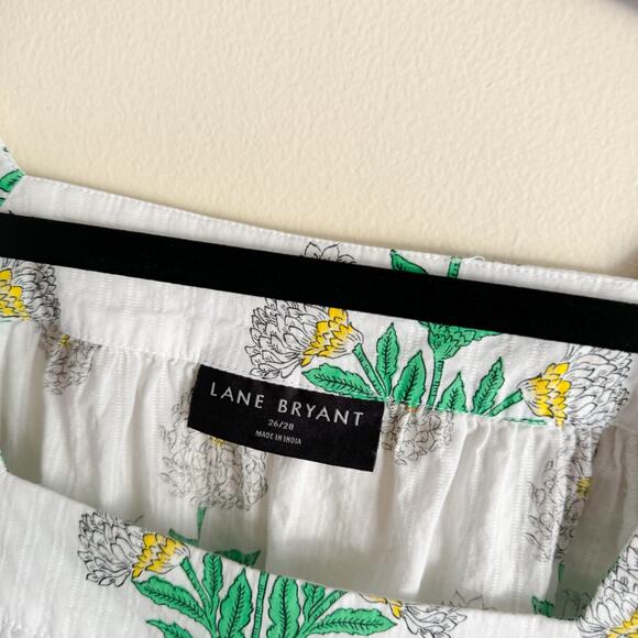 Lane Bryant White + Green Floral Print Square Neck Swing Peasant Blouse - 26/28 - Picture 6 of 10